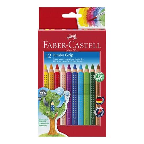 Színes ceruza készlet, háromszögletű, FABER-CASTELL "Jumbo Grip", 12 különböző szín