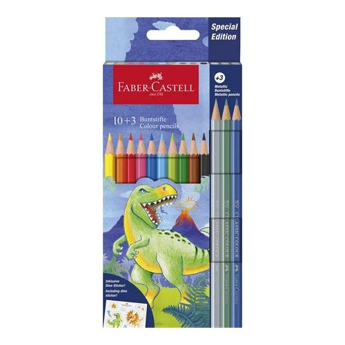 Színes ceruza készlet, hatszögletű, FABER-CASTELL"Dinoszaurusz" 10+3 különböző szín