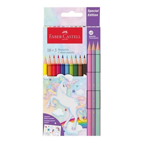 Színes ceruza készlet, hatszögletű, FABER-CASTELL"Unikornis" 10+3 különböző szín