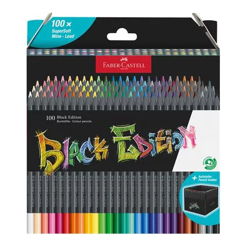Színes ceruza készlet, háromszögletű, FABER-CASTELL "Black Edition",  100 különböző szín
