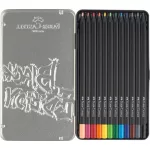 Színes ceruza készlet, háromszögletű, fémdobozban, FABER-CASTELL "Black Edition",  12 különböző szín