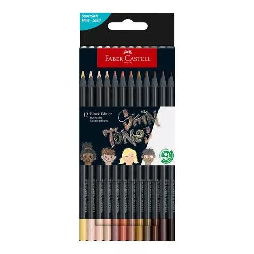 Színes ceruza készlet, háromszögletű, FABER-CASTELL "Black Edition",  12 különböző bőrszín