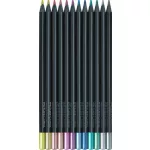 Színes ceruza készlet, háromszögletű, FABER-CASTELL "Black Edition",  12 különböző metál szín