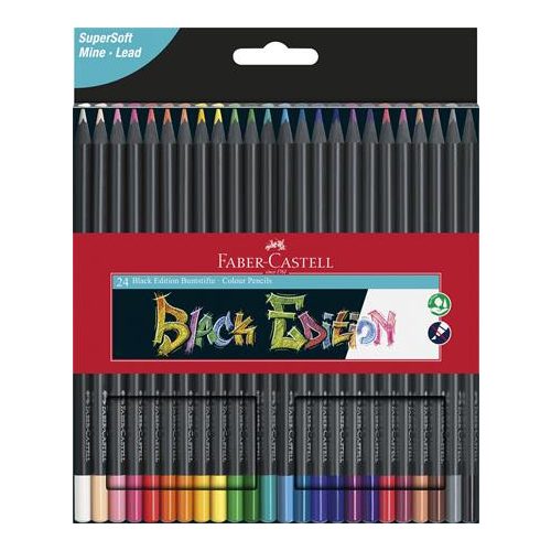 Színes ceruza készlet, háromszögletű, FABER-CASTELL "Black Edition", 24 különböző szín
