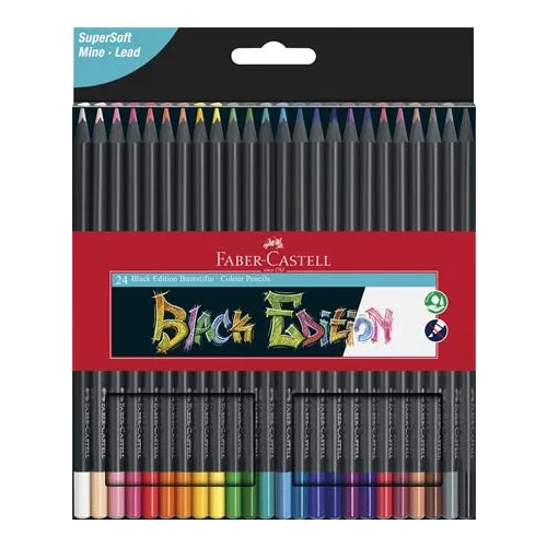 Színes ceruza készlet, háromszögletű, FABER-CASTELL "Black Edition", 24 különböző szín