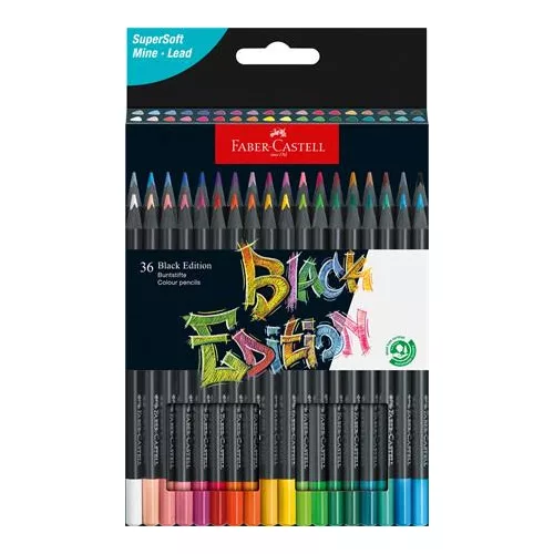 Színes ceruza készlet, háromszögletű, FABER-CASTELL "Black Edition",  36 különböző szín