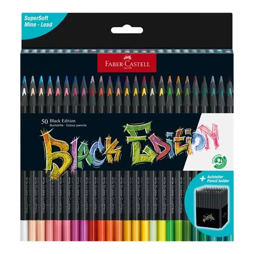 Színes ceruza készlet, háromszögletű, FABER-CASTELL "Black Edition",  50 különböző szín