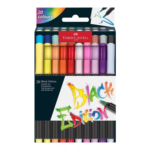 Ecsetirón készlet, FABER-CASTELL "Black Edition", 20 különböző szín