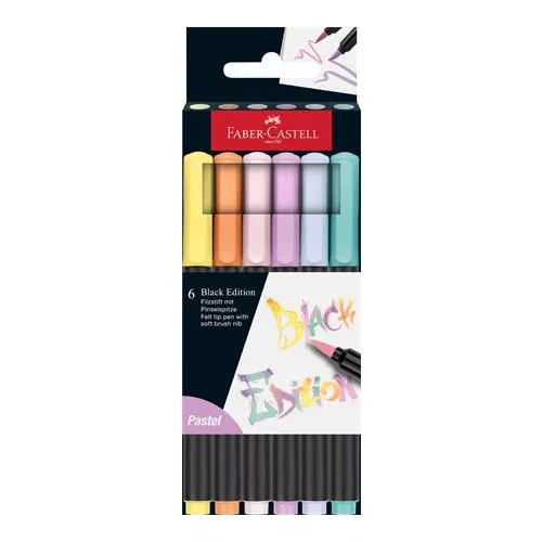 Ecsetirón készlet, FABER-CASTELL "Black Edition", 6 különböző pasztell szín