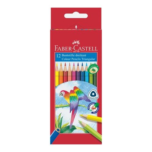 Színes ceruza készlet, háromszögletű, FABER-CASTELL "Papagáj", 12 különböző szín