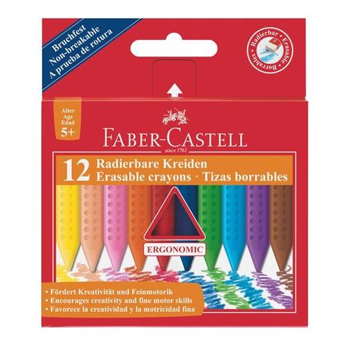 Zsírkréta, háromszögletű, FABER-CASTELL "Grip", 12 különböző szín