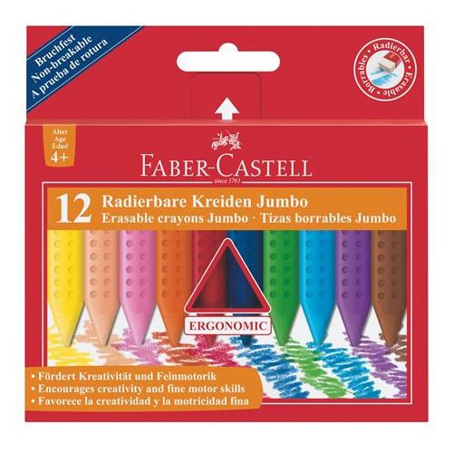 Zsírkréta, háromszögletű, FABER-CASTELL "Jumbo Grip", 12 különböző szín