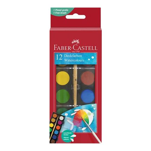 Vízfesték, 12 darabos, 24 mm, ecsettel, FABER-CASTELL