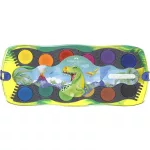Vízfesték, 12 darabos, összeilleszthető, FABER-CASTELL "Dinoszaurusz"+1 tubus fehér tempera + dinoszaurusz matrica
