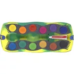 Vízfesték, 12 darabos, összeilleszthető, FABER-CASTELL "Dinoszaurusz"+1 tubus fehér tempera + dinoszaurusz matrica