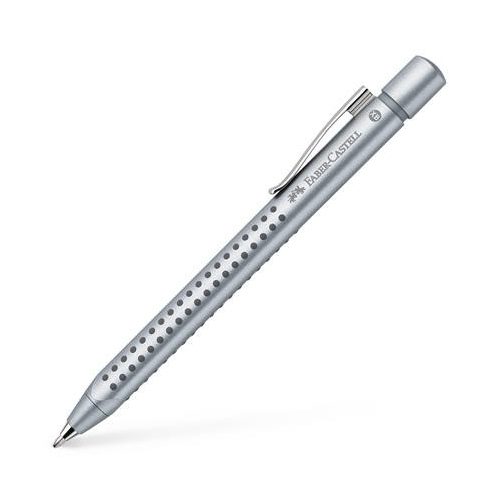 Golyóstoll, 0,35 mm, nyomógombos, ezüst színű tolltest, FABER-CASTELL "Grip 2011", kék