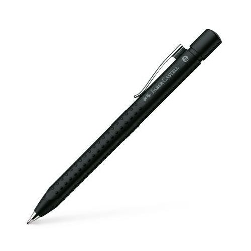 Golyóstoll, 0,35 mm, nyomógombos, metál fekete tolltest, FABER-CASTELL "Grip-2011", kék