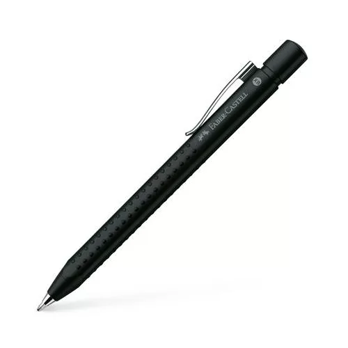 Golyóstoll, 0,35 mm, nyomógombos, metál fekete tolltest, FABER-CASTELL "Grip-2011", kék