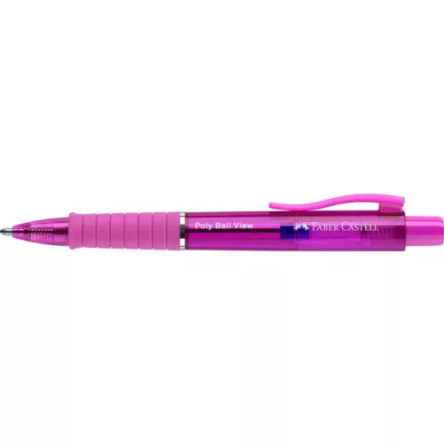Golyóstoll, 1 mm, XB, nyomógombos, fukszia testszín, FABER-CASTELL "Poly Ball View Aurora", kék