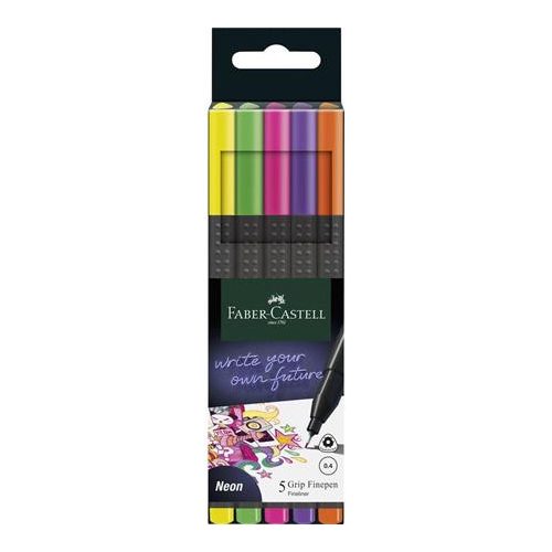 Tűfilc készlet, 0,4 mm, FABER-CASTELL "Grip", 5 különböző neon szín