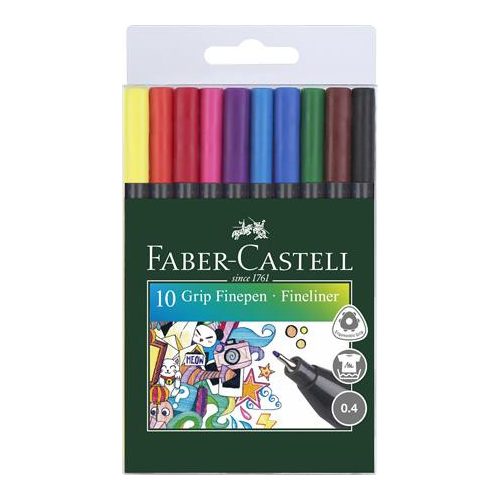Tűfilc készlet, 0,4 mm, FABER-CASTELL "Grip", 10 különböző szín