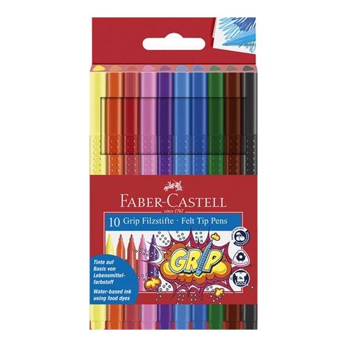 Filctoll készlet, háromszögletű, FABER-CASTELL "Grip", 10 különböző szín
