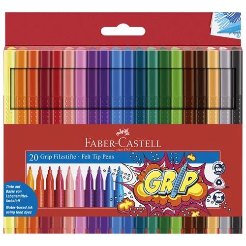 Filctoll készlet, háromszögletű, FABER-CASTELL "Grip", 20 különböző szín