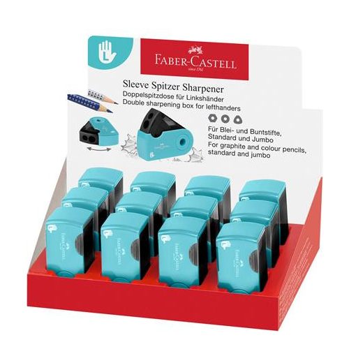 Hegyező display, kétlyukú, tartályos, balkezes, FABER-CASTELL "Sleeve", türkíz