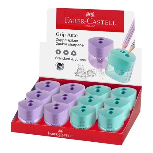 Hegyező display, kétlyukú, FABER-CASTELL, "Grip Auto", vegyes pasztell színek
