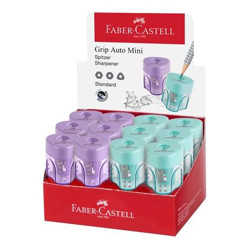 Hegyező display, egylyukú, tartályos FABER-CASTELL "GRIP Auto Mini", vegyes pasztell színek