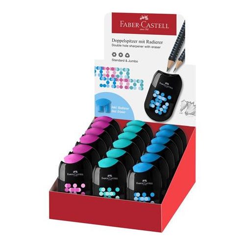Hegyező display, kétlyukú, 2 tartályos, FABER-CASTELL, vegyes színek