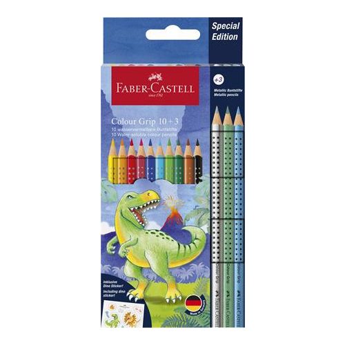 Színes ceruza készlet, háromszögletű, FABER-CASTELL "Grip Dinoszaurusz" 10+3 különböző szín