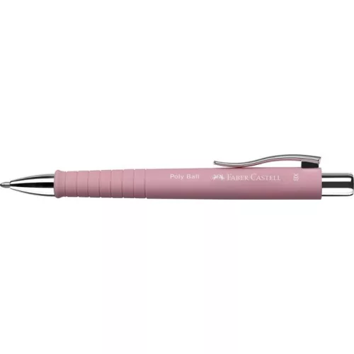 Golyóstoll, 0,7 mm, nyomógombos, rózsaszín tolltest, FABER-CASTELL "Poly Ball", kék