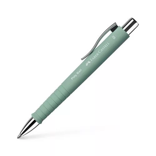 Golyóstoll, 0,7 mm, nyomógombos, mentazöld tolltest, FABER-CASTELL "Poly Ball", kék