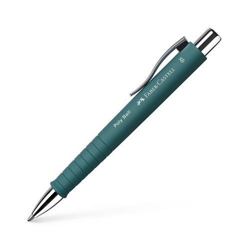 Golyóstoll, 0,7 mm, nyomógombos, smaragdzöld tolltest, FABER-CASTELL "Poly Ball", kék