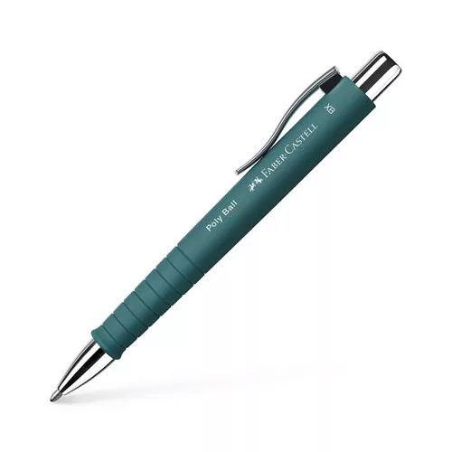 Golyóstoll, 0,7 mm, nyomógombos, smaragdzöld tolltest, FABER-CASTELL "Poly Ball", kék