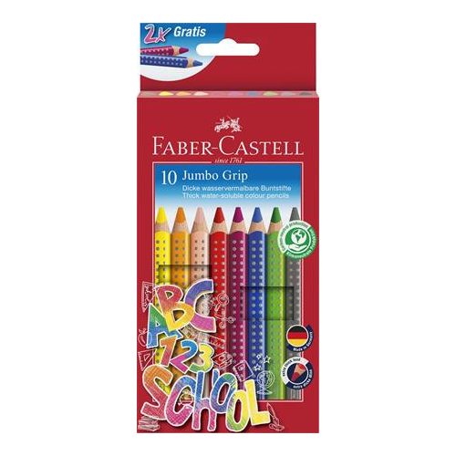 Színes ceruza készlet, háromszögeltű, vastag, FABER-CASTELL "Grip", 10 különböző szín