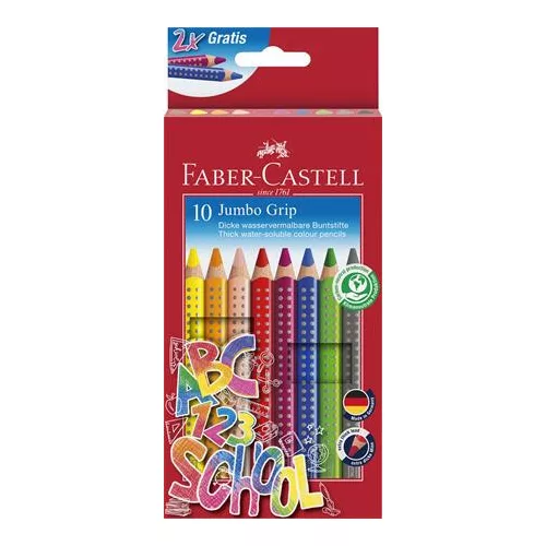 Színes ceruza készlet, háromszögeltű, vastag, FABER-CASTELL "Grip", 10 különböző szín