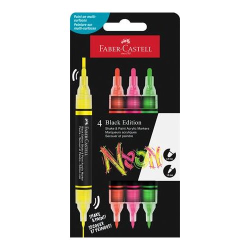 Dekormarker készlet, 1,0/3,0 mm, kétvégű, akril, FABER-CASTELL "Shake&Paint", 4 különböző neon szín