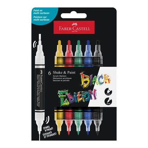 Dekormarker készlet, 1,0/3,0 mm, kétvégű, akril, FABER-CASTELL "Shake&Paint", 6 különböző szín