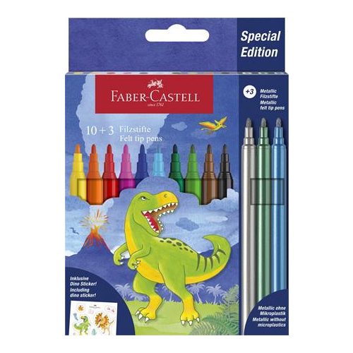 Filctoll készlet, FABER-CASTELL "Dinoszaurusz" 10 különböző szín + 3 metál