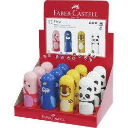   Hegyező, egylyukú, tartályos, radírral, display, FABER-CASTELL "Faces", vegyes minták