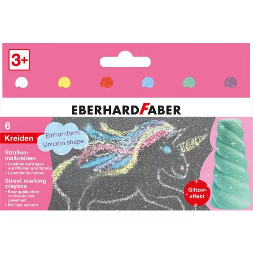 Aszfaltkréta készlet, EBERHARD FABER "Unikornis", 6 csillámos szín
