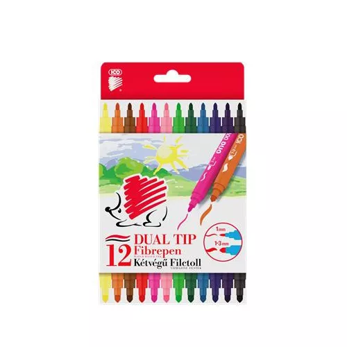 Filctoll készlet, 1/3 mm, kétvégű, ICO "Süni 300 DUO", 12 különböző szín