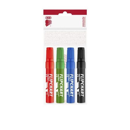 Flipchart marker készlet, 1-4 mm, vágott, ICO "Artip 12", 4 különböző szín