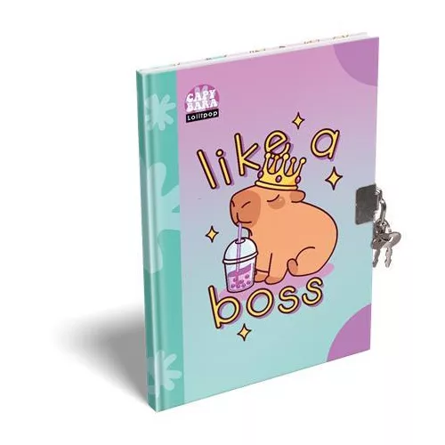 Emlékkönyv, lakattal, A5, keményfedeles, LIZZYSULI "Lollipop Capybara", zöld-lila