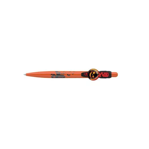 Golyóstoll, 0,8 mm, nyomógombos, narancssárga mintás tolltest, ICO "Halloween", kék