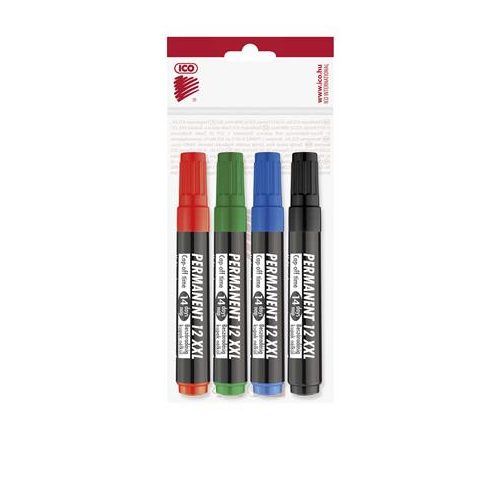 Alkoholos marker készlet, 1-4 mm, vágott, ICO "Permanent 12 XXL", 4 különböző szín