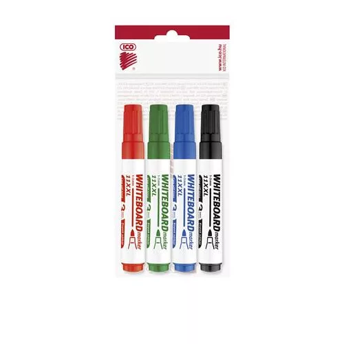 Tábla- és flipchart marker készlet, 1-3 mm, kúpos, ICO "Plan 11 XXL", 4 különböző szín