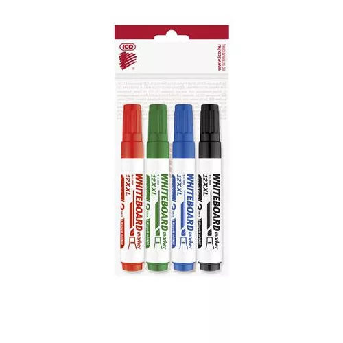 Tábla- és flipchart marker készlet, 1-4 mm, vágott, ICO "Plan 12 XXL", 4 különböző szín